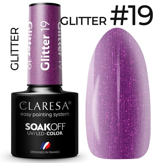Claresa glitter 19 kolorowy lakier hybrydowy 5g Claresa