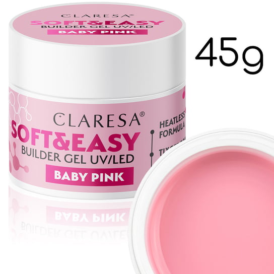 Claresa, Żel budujący soft&easy builder gel baby pink, 45 g Claresa