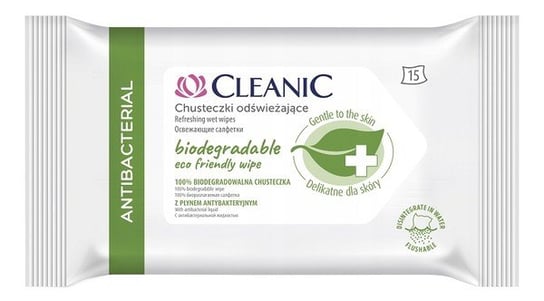 Cleanic Antibacterial Biodegradowalne chusteczki odświeżające z płynem antybakteryjnym 15 szt. Cleanic