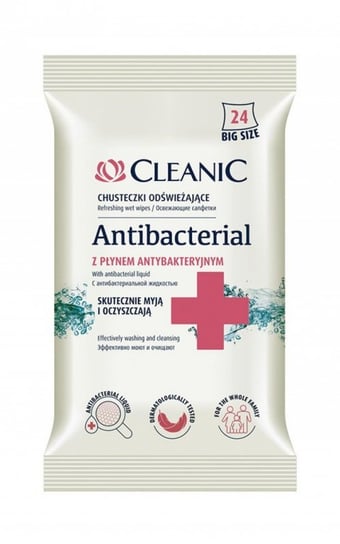 Cleanic, Antibacterial, chusteczki odświeżające z płynem antybakteryjnym, 24szt. Cleanic