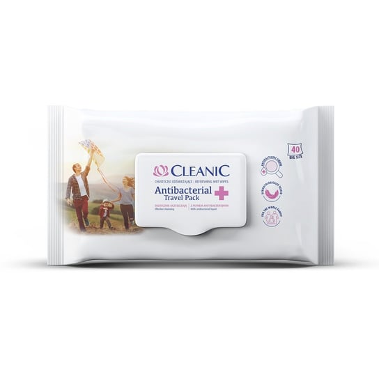 CLEANIC, Antibacterial Travel Pack chusteczki odświeżające z płynem antybakteryjnym 40szt. Cleanic