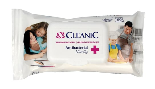 Cleanic, chusteczki odświeżające Antibacterial Family, 60 szt. Cleanic