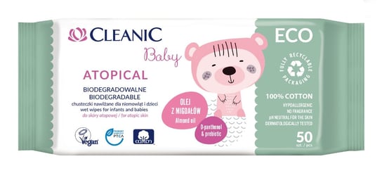 Cleanic Eco Baby Atopical, biodegradowalne chusteczki dla dzieci i niemowląt, 50 sztuk Harper