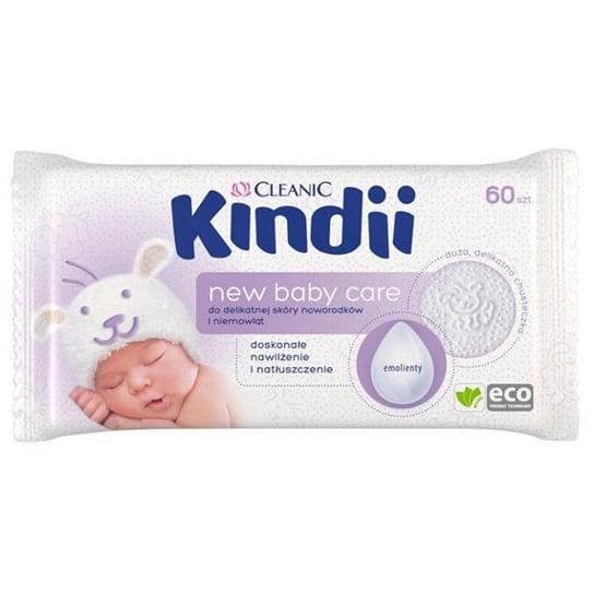 Cleanic, Kindii, Chusteczki nawilżane dla dzieci i niemowląt, New Baby Care, 60 szt. Cleanic