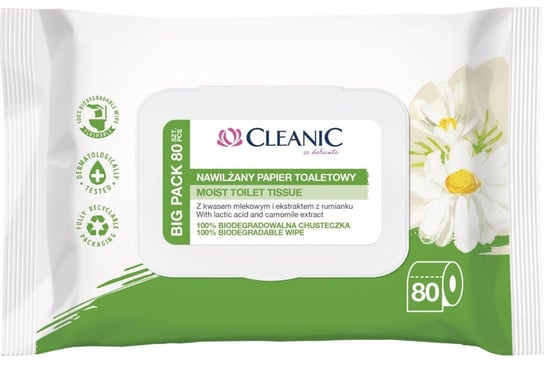 Cleanic Nawilżany Papier toaletowy z ekstraktem z rumianku 1op.-80szt Cleanic
