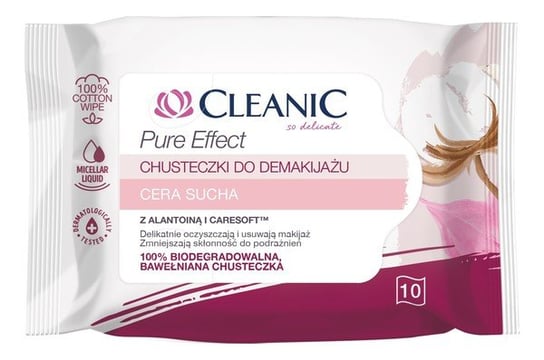Cleanic Pure Effect, Cleanic Pure Effect Chusteczki do demakijażu cera sucha, 10szt. Cleanic