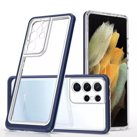 Clear 3in1 etui do Samsung Galaxy S21 Ultra 5G żelowy pokrowiec z ramką niebieski 4kom.pl