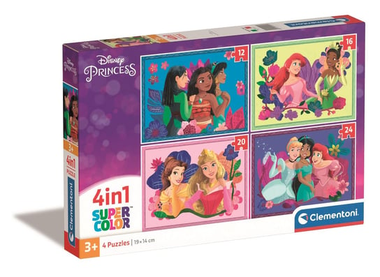 Clementoni, puzzle, 4w1 Disney Princess Super Kolor 21517, 12/16/20/24 el. Clementoni