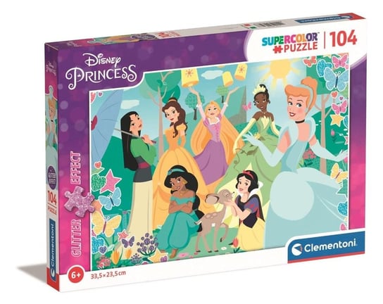 Clementoni, puzzle, Disney, z brokatem Princess. Księżniczki, 104 el. Clementoni