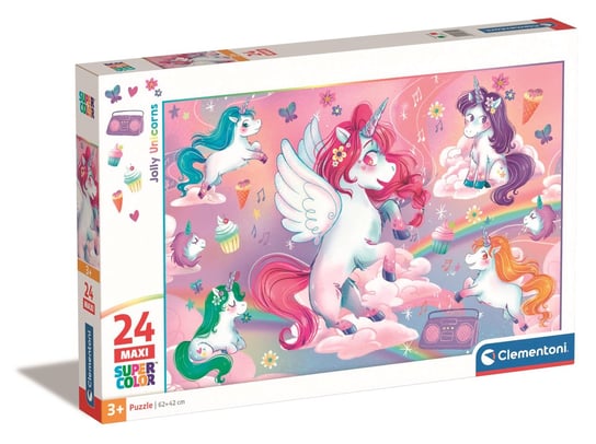 Clementoni, Puzzle, Maxi Super Kolor, Jolly Unicorns, 24 el. Clementoni
