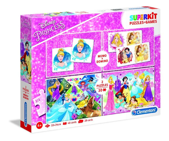 Clementoni, puzzle, Princess, zestaw, Memo, Domino, 2x30 el. Clementoni