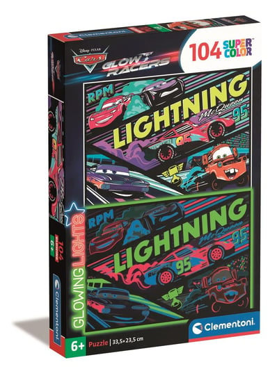 Clementoni, Puzzle, Super Kolor Glowing, Cars Glow Racers, 104 el. Clementoni