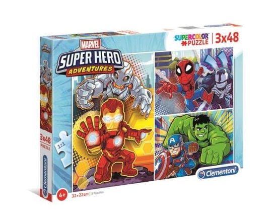 Clementoni, puzzle, Super Kolor, Superhero, 3x48 el. Clementoni
