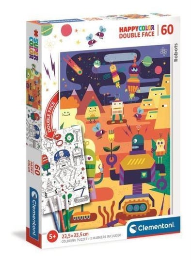 Clementoni, puzzle, z kolorowanką i pisakami Double Face Robot, 60 el. Clementoni