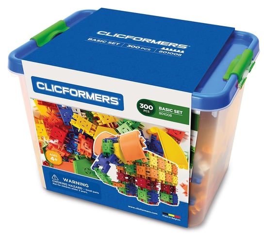 Clicformers Klocki Edukacyjno - Konstrukcyjne - 300 Elementów - Z Serii Basic (W Plastikowym Pojemniku) Clics Toys