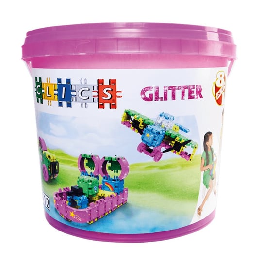 Clics Toys, klocki Clics Wiaderko Glitter, 8w1 Clics Toys