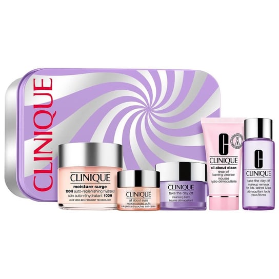 Clinique, Clean Skin For The Win Skincare Zestaw Moisture Surge 100H Auto-Replenishing Hydrator 125ml + All About Eyes, 15ml + Cleansing Balm, 30ml + Rinse-Off Foaming Cleanser, 30ml + Makeup Remover Clinique