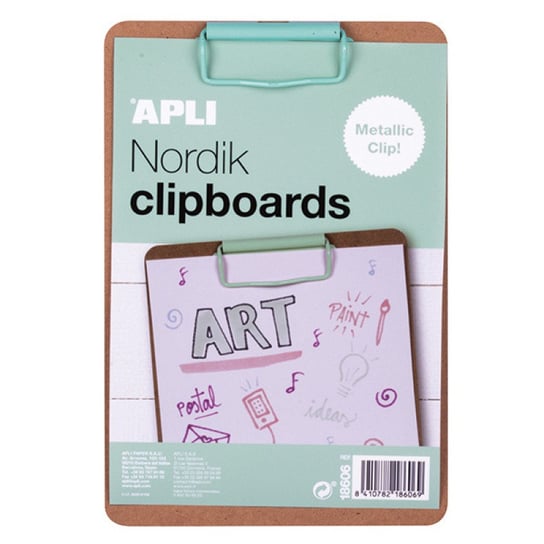 clipboard apli nordik, deska a5, drewniana, z metalowym klipsem, pastelowy zielony Apli
