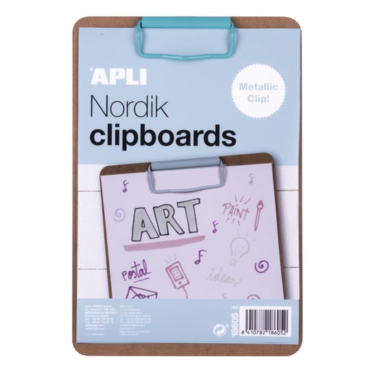 Clipboard Apli Nordik, Deska, A5, Drewniany, Z Metal Klipsem, Pastel Niebieski Apli