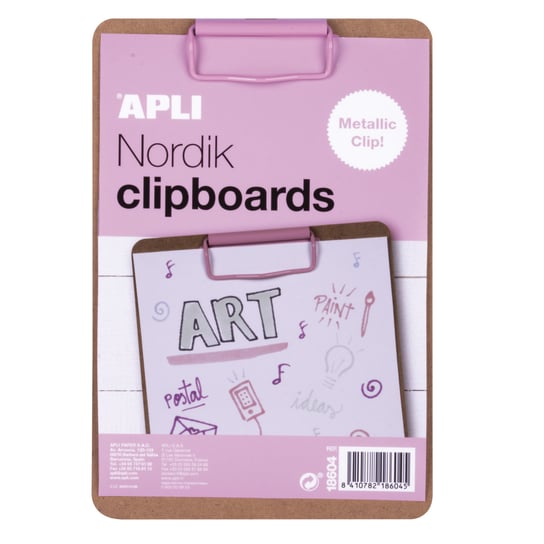 Clipboard Apli Nordik, Deska, A5, Drewniany, Z Metal Klipsem, Pastel Różowy Apli