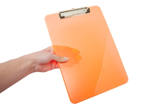 Clipboard plastikowy | podkładka z klipsem | MAULneon | przezroczysty, pomarańczowy neonowy | A4 Maul