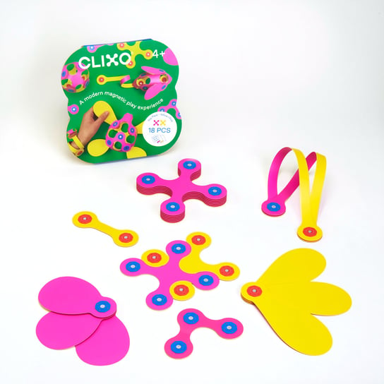 CLIXO klocki magnetyczne jak origami - zestaw 18 elementów (różowo - żółty) Clics Toys
