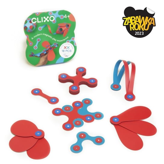 CLIXO klocki magnetyczne jak origami -zestaw 18 elementów (turkusowo - flamingowy) CLIXO