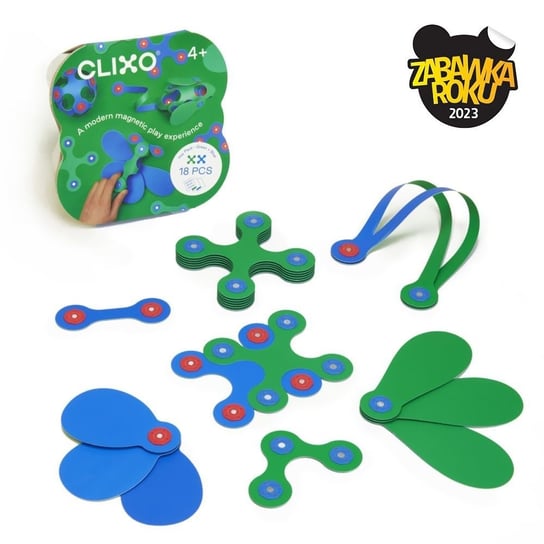 CLIXO klocki magnetyczne jak origami - zestaw 18 elementów (zielono - niebieski) CLIXO