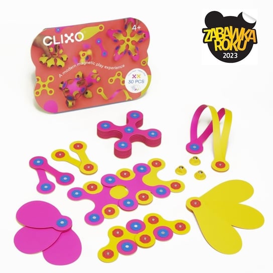 CLIXO klocki magnetyczne jak origami - zestaw 30 elementów (różowo - żółty) CLIXO