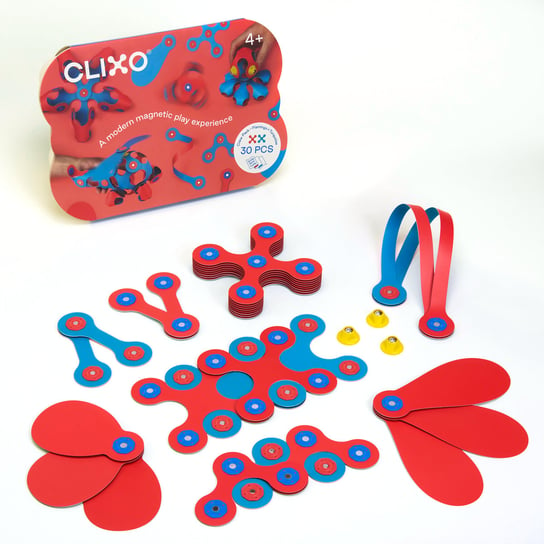 CLIXO klocki magnetyczne jak origami - zestaw 30 elementów (turkusowo - flamingowy) Clics Toys