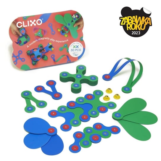 CLIXO klocki magnetyczne jak origami - zestaw 30 elementów (zielono - niebieski) Clics Toys