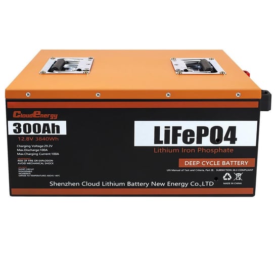 Cloudenergy 12V 300Ah LiFePO4 Battery Pack Backup Power, 3840Wh energii, 6000+ cykli, wbudowany 100A BMS Cloudenergy