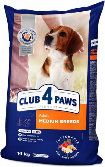 CLUB 4 PAWS Pełnoporcjowa Sucha Karma Dla Dorosłych Psów Średnich Ras 14 Kg Club 4 Paws