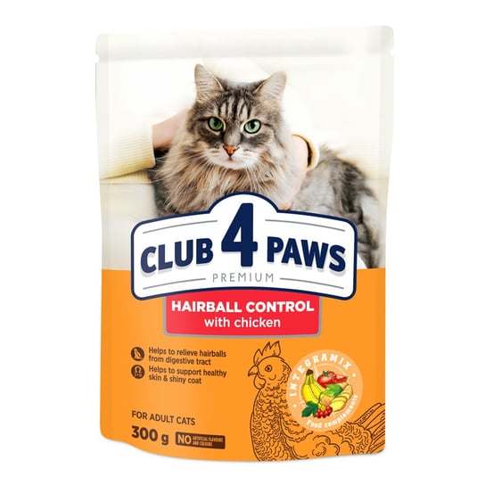 Club 4 Paws Premium „Hairball Control” Pełnoporcjowa Sucha Karma Dla Dorosłych Kotów - Eliminacja Kul Włosowych Z Przewodu Pokarmowego 300 G Club 4 Paws