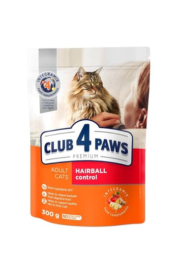 CLUB 4 PAWS Premium „Hairball control” pełnowartościowa sucha karma dla dorosłych kotów - Eliminacja kul włosowych z przewodu pokarmowego 300 g Club 4 Paws