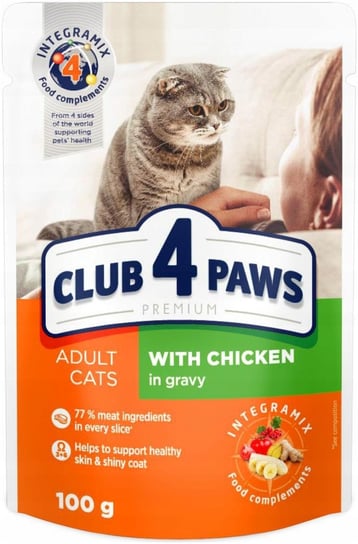 CLUB 4 PAWS Premium mokra karma dla dorosłych kotów - kurczak w sosie 24 x 100 g Club 4 Paws