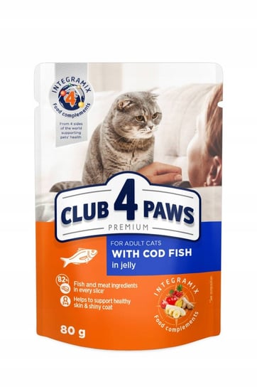 Club 4 Paws Premium Pełnoporcjowa Mokra karma Dla Dorosłych Kotów z Dorszem w galarecie 24 X 80 g Club 4 Paws