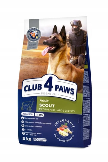Club 4 Paws Premium „Scout” Pełnowartościowa Sucha Karma Dla Dorosłych Pracujących Psów Średnich I Dużych Ras 5 Kg Club 4 Paws