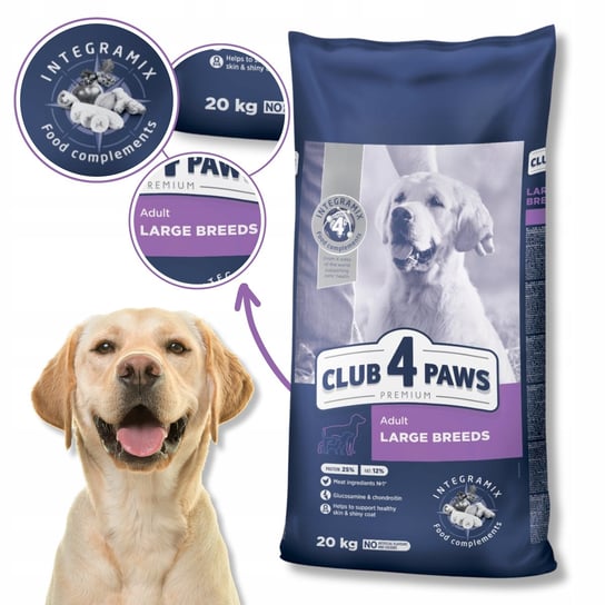CLUB 4 PAWS Premium Sucha karma dla dorosłych psów dużych ras 20 kg Club 4 Paws