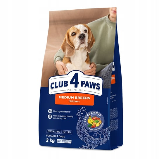 CLUB 4 PAWS sucha karma dla psów średnich ras - kurczak  2 kg Club 4 Paws