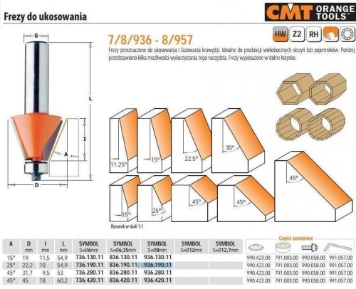 Cmt Frez Do Ukosowania Z Łożyskiem Hm A=25 D=22,2 I=10 S=8 CMT