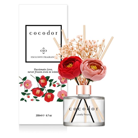 Cocodor, Dyfuzor zapachowy z patyczkami i prawdziwymi kwiatami Flower Camellia 200 ml Lovely Peony PDI30428 Cocodor