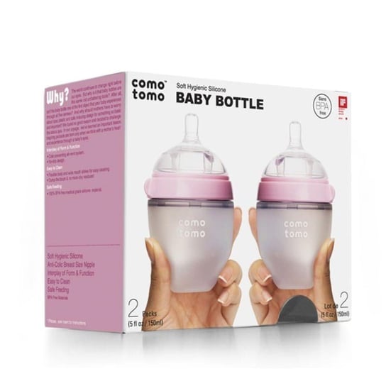 COMOTOMO - 2 antykolkowe butelki silikonowe MOM'S BREAST 150 ml Pink NEWBORN Comotomo