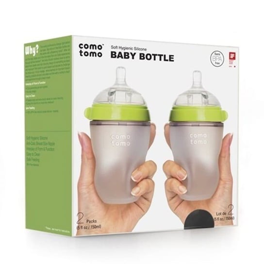 Comotomo, Zestaw antykolkowych butelek silikonowych, MOM'S BREAST, 250 ml, Green Baby Comotomo