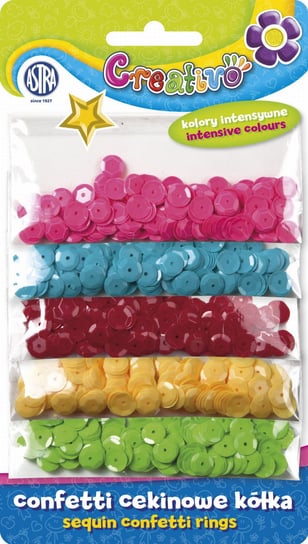 Confetti cekinowe kółka na blistrze - mix 5  kolorów intensywnych 1000 sztuk Astra