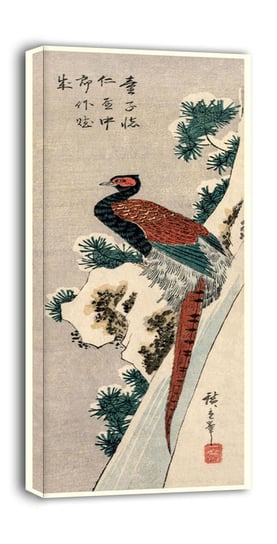 Copper Pheasant by Snowy Waterfall, Hiroshige - obraz na płótnie 30x60 cm Inny producent