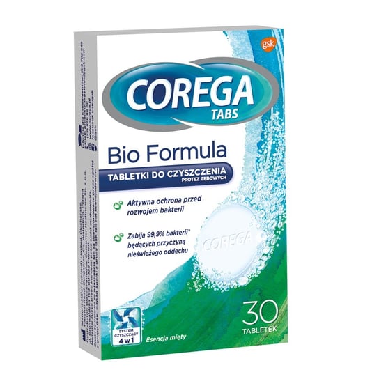 Corega, Tabs Bio Formula, Tabletki do czyszczenia protez zębowych, 30 tabl. Corega