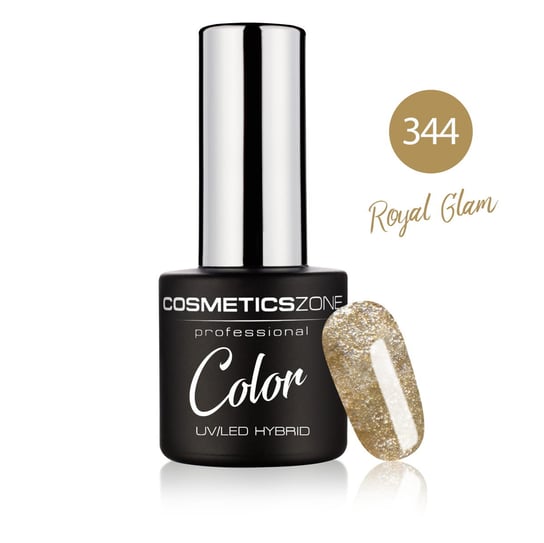 Cosmetics Zone, Lakier hybrydowy brokatowy szampański złoty – Royal Glam 344, 7ml Cosmetics Zone
