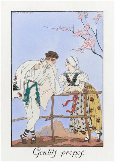 Costumes Parisiens, no. 39: Robe de crêpe de Chine blanc from Journal des Dames et des Modes, George Barbier - plakat 50x70 cm Galeria Plakatu