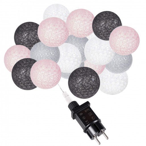 Cotton balls 20 led lampki dekoracyjne, girlanda na prąd grafitowo-białe Springos